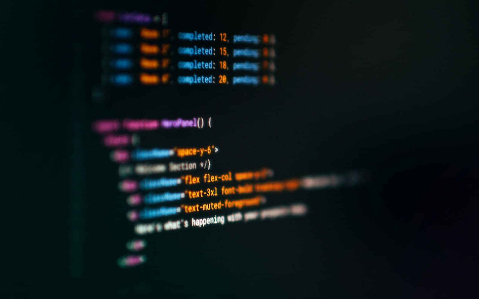 Front-end code in a dark-mode editor