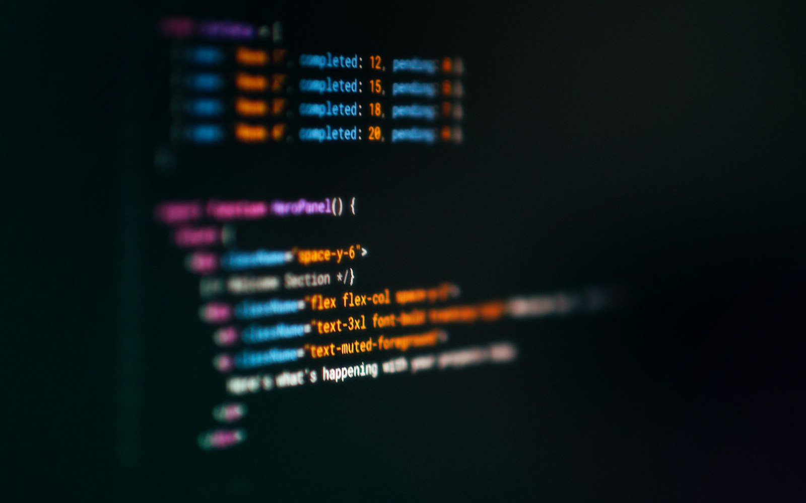 Front-end code in a dark-mode editor